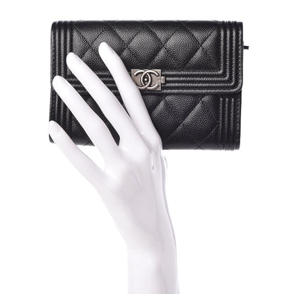 Chanel Caviar Quilted Medium Boy Flap Wallet Black 2 of 8