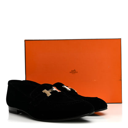 Hermes Velvet Womens Paris Loafers 41 Black 10 of 10