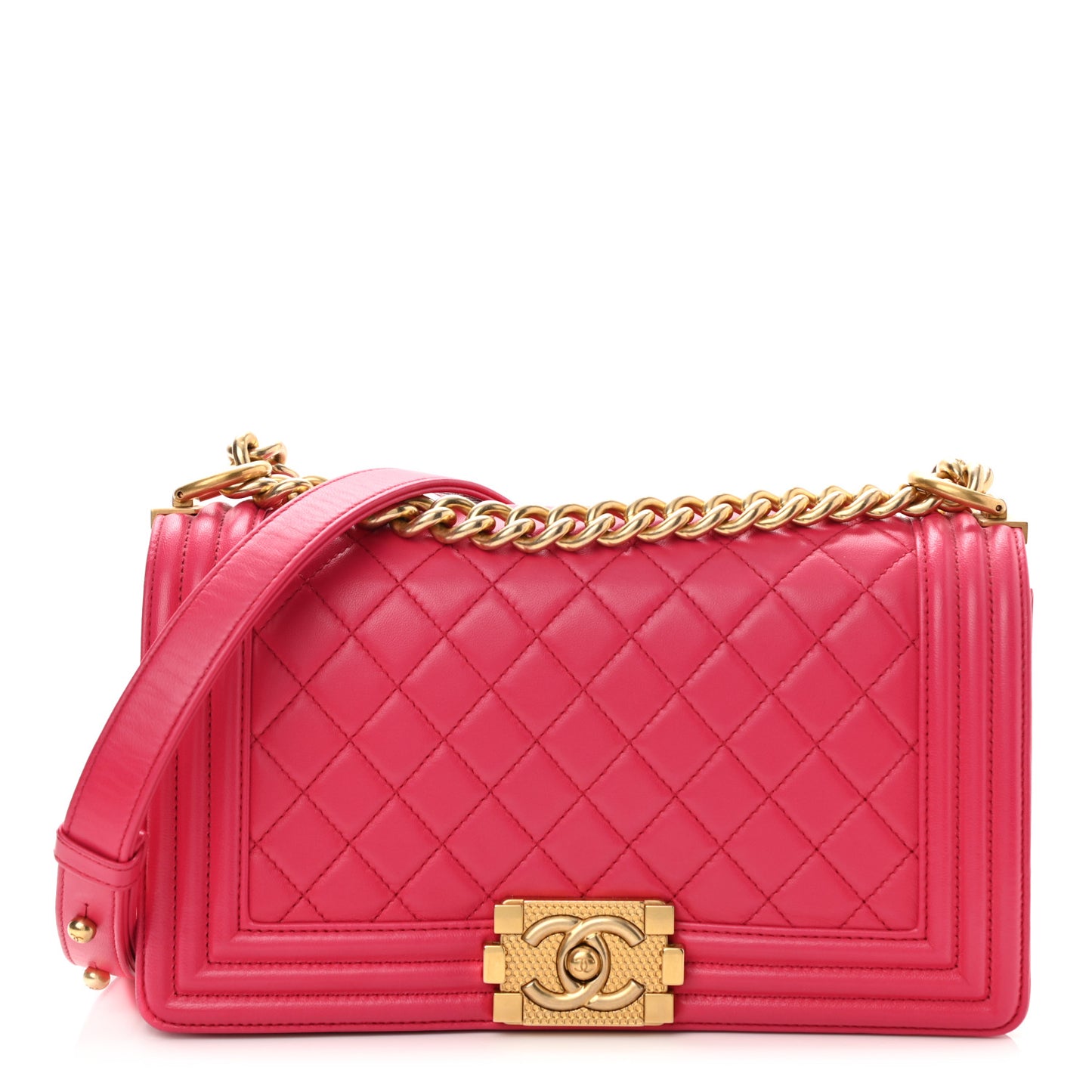 Lambskin Quilted Medium Boy Flap Fuchsia