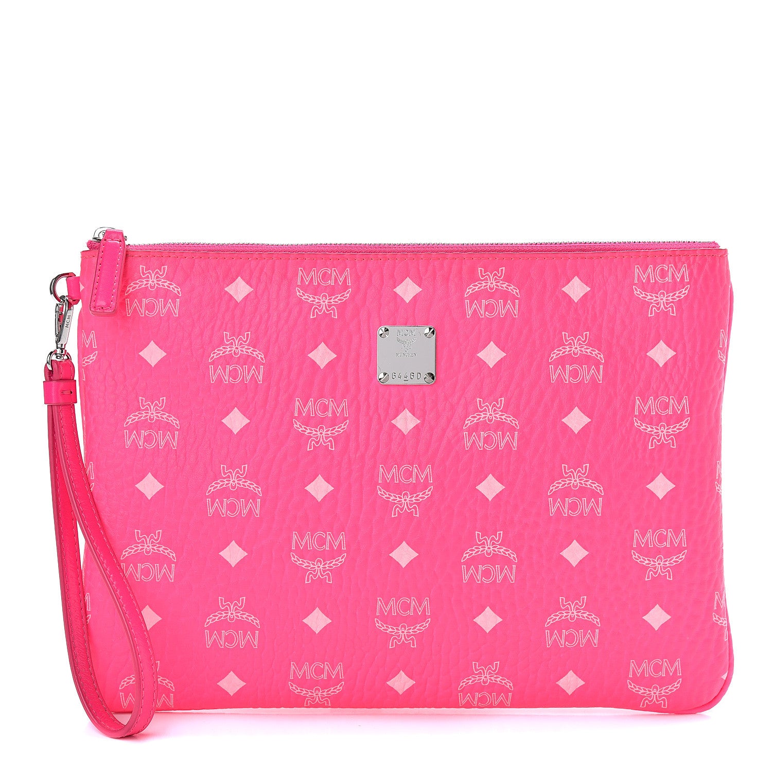 MCM Visetos Wristlet Zip Pouch Neon Pink 1 of 7