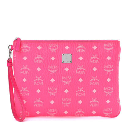 MCM Visetos Wristlet Zip Pouch Neon Pink 1 of 7