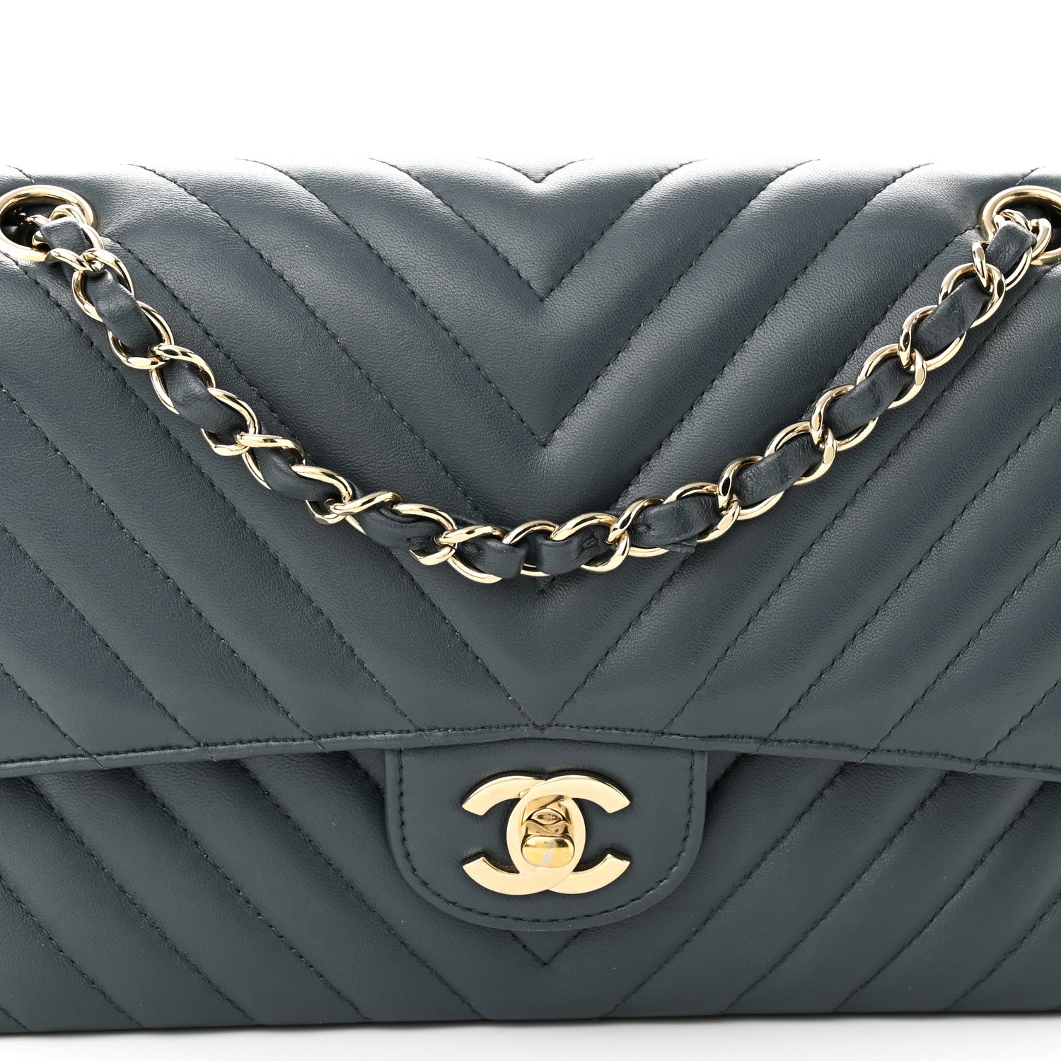 Chanel Lambskin Chevron Quilted Medium Double Flap Dark Grey 7 of 9