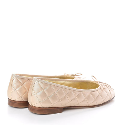 Chanel Lambskin Quilted Cap Toe Ballerina Flats 38 Beige 4 of 8