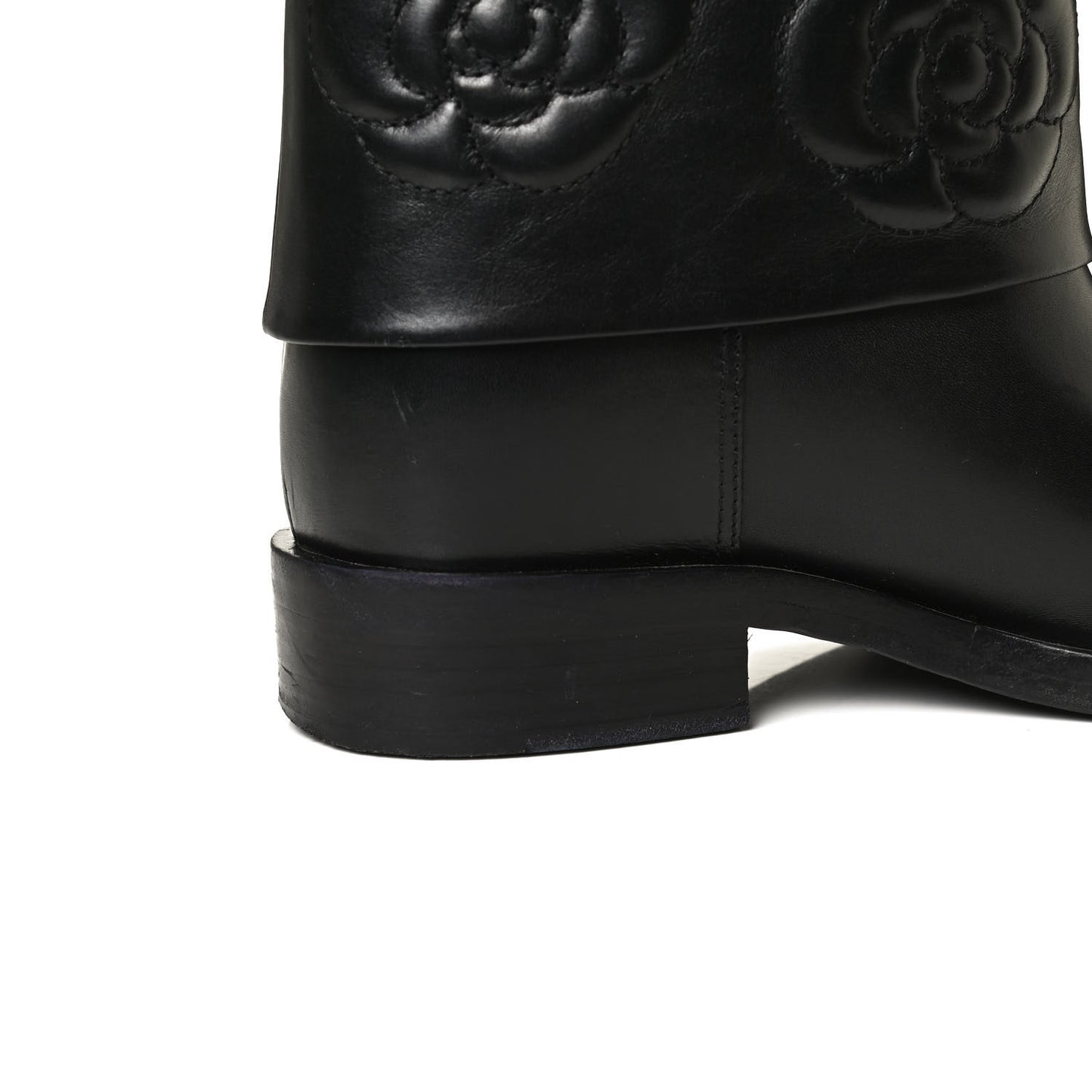 Calfskin Camellia Short Boots 38 Black