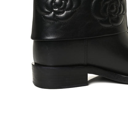 Chanel Calfskin Camellia Short Boots 38 Black 13 of 13