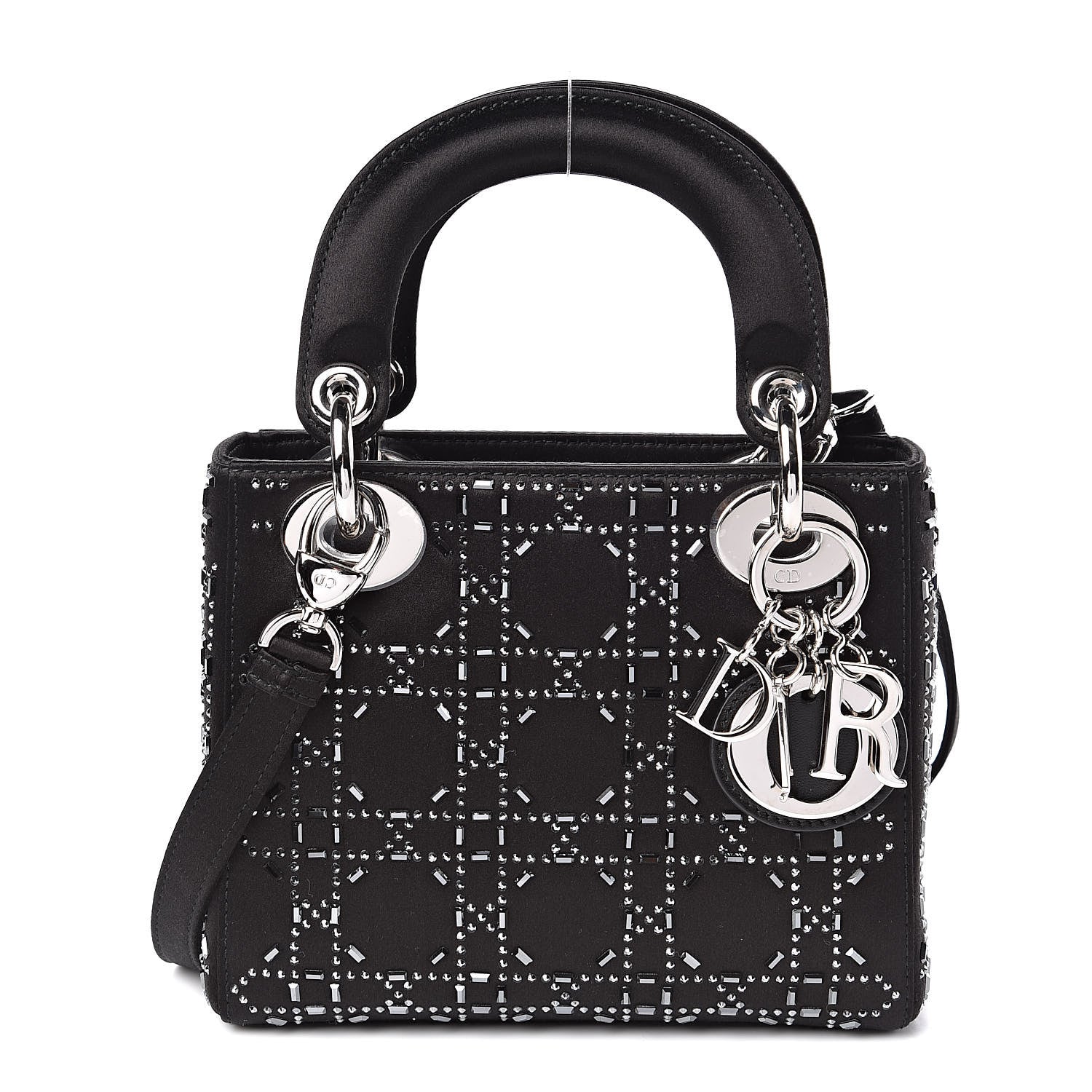 Christian Dior Satin Crystal Cannage Mini Lady Dior Black 503598
