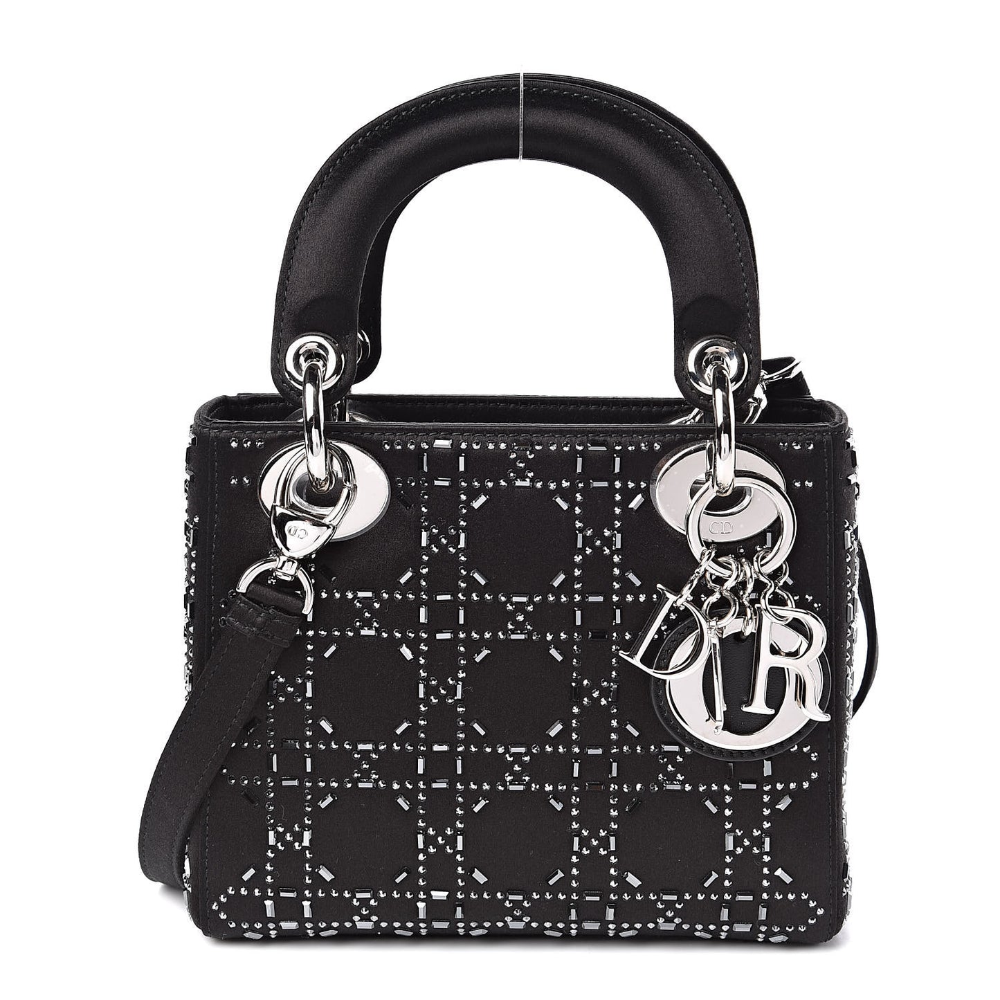 Satin Crystal Cannage Mini Lady Dior Black