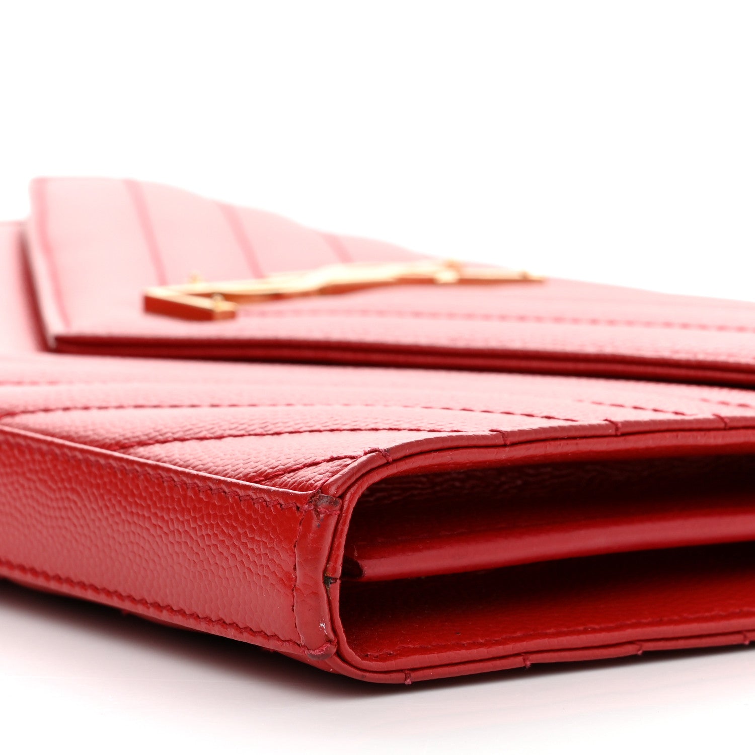 Saint Laurent Grain De Poudre Matelasse Chevron Monogram Chain Wallet New Red 10 of 11