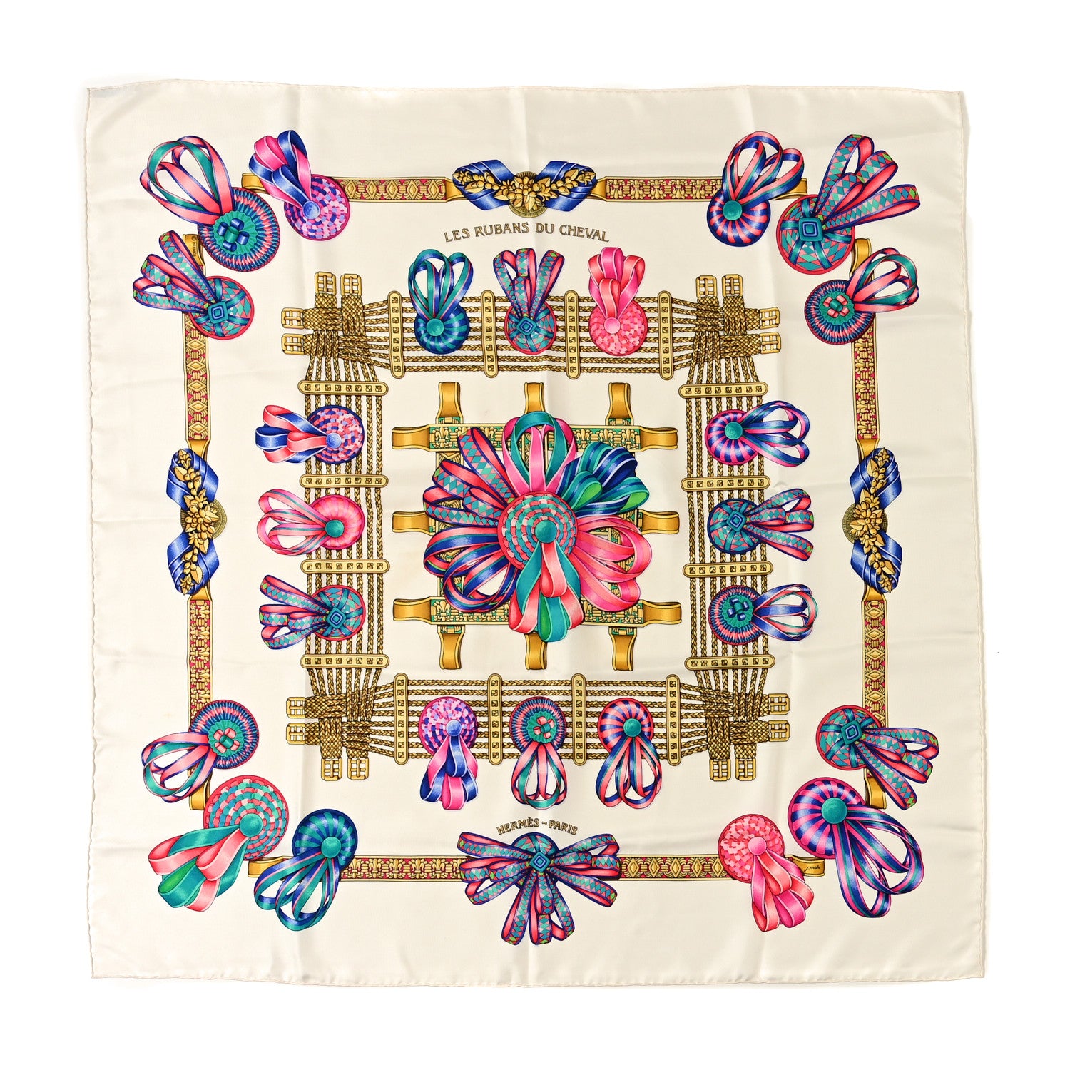 Hermes Silk Les Rubans Du Cheval Scarf 90 White Multicolor 1 of 7