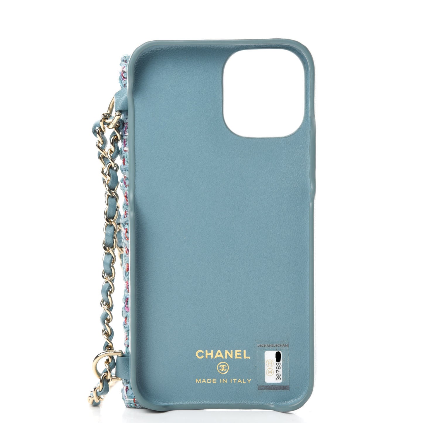 Tweed Quilted iPhone XII Pro Max Case With Chain Turquoise Purple White Red