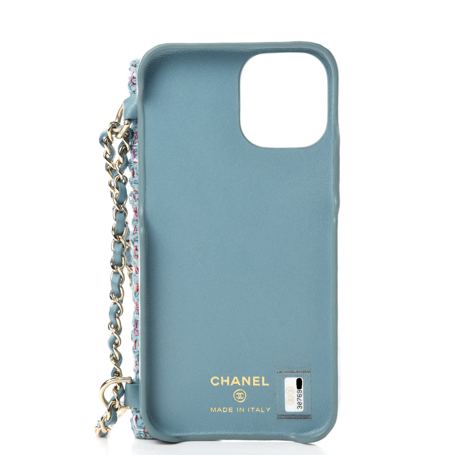 Chanel Tweed Quilted iPhone XII Pro Max Case With Chain Turquoise Purple White Red 5 of 11
