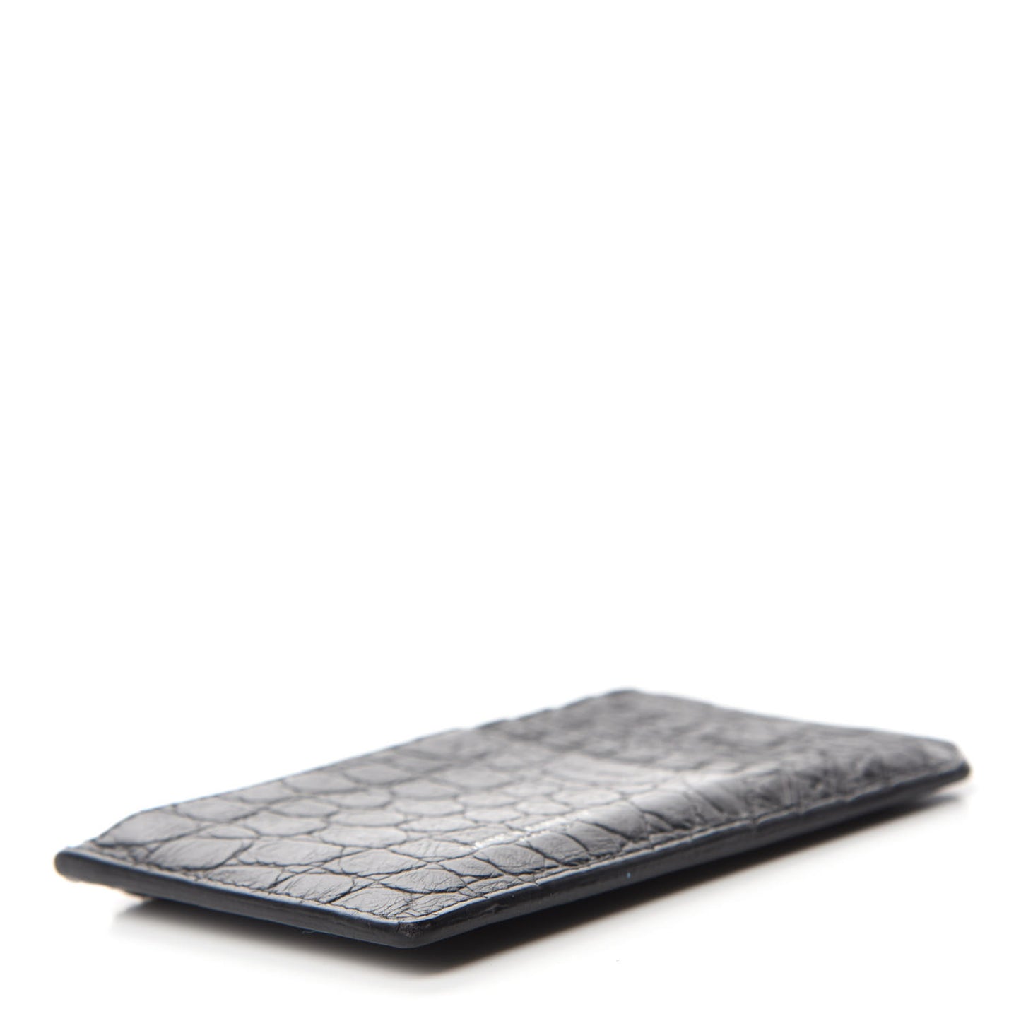 Calfskin Crocodile Embossed 5 Fragments Zip Pouch Card Holder Black