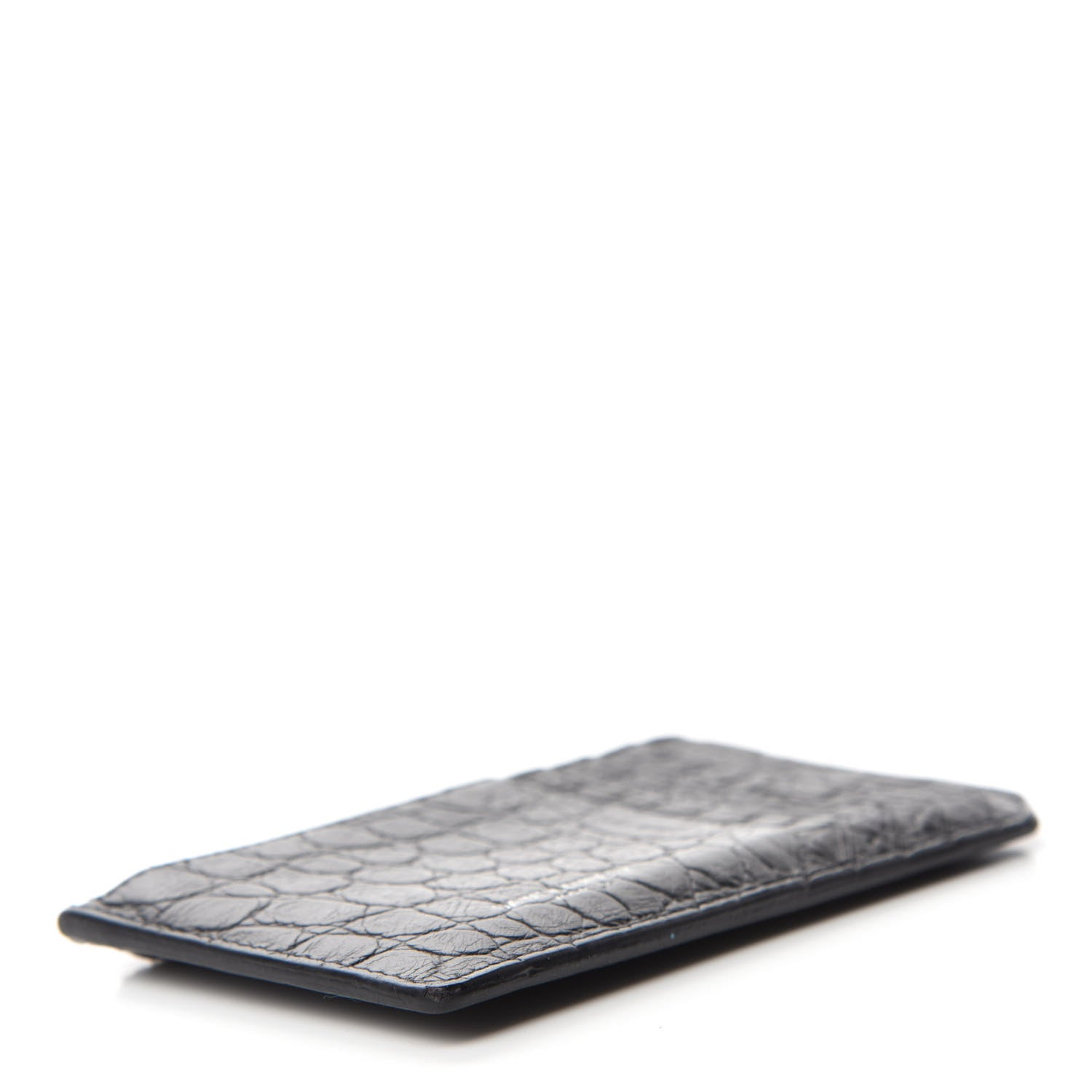 Saint Laurent Calfskin Crocodile Embossed 5 Fragments Zip Pouch Card Holder Black 4 of 8