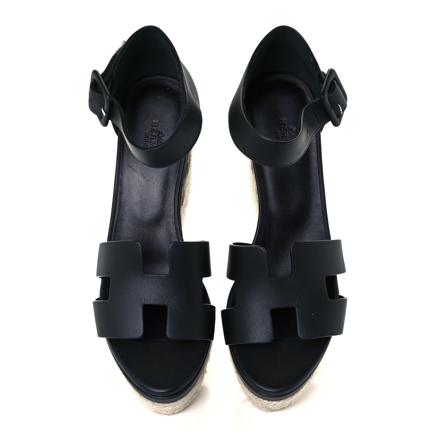 Hermes Calfskin Doll 60 Espadrille Wedge Sandals 37 Black 5 of 10