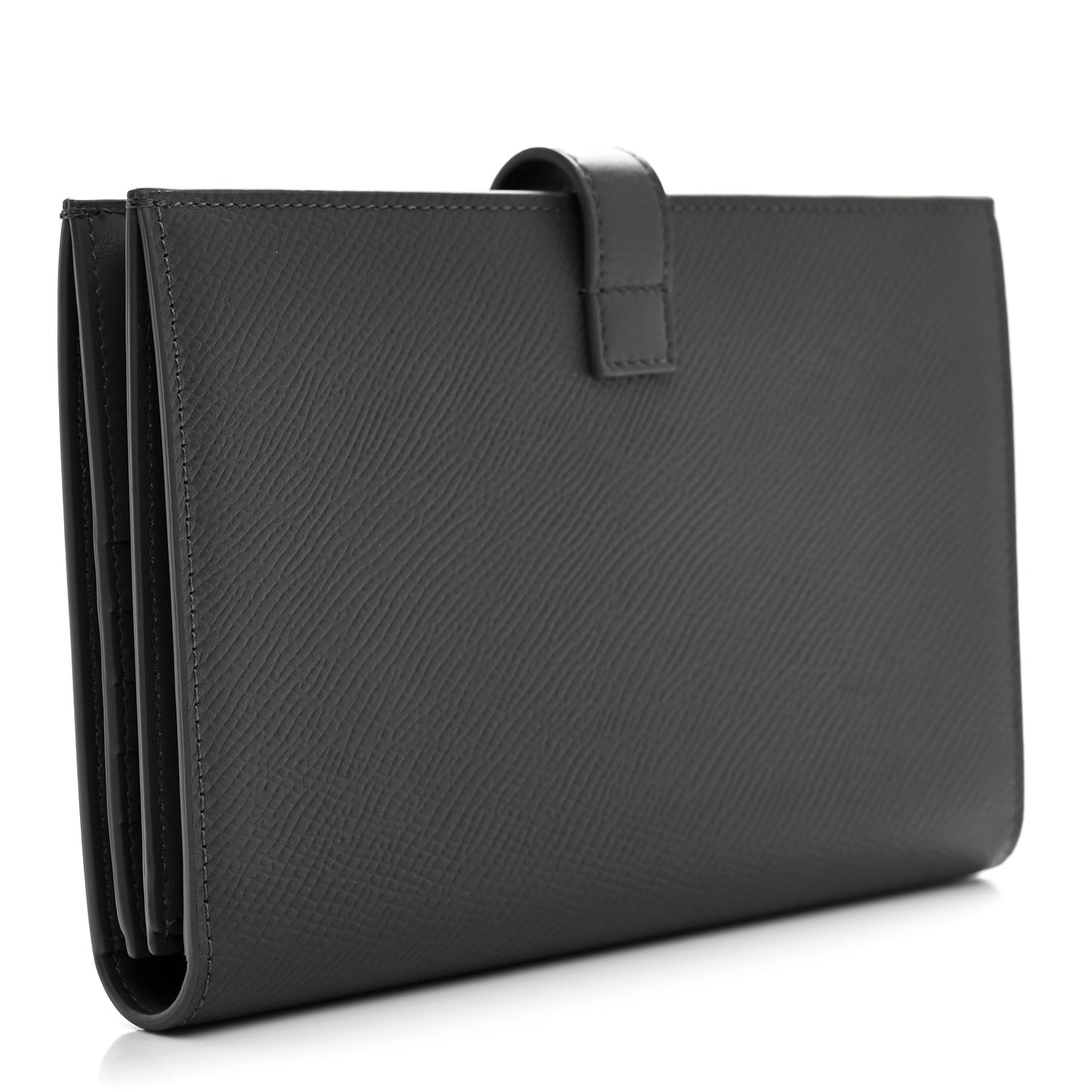 Grained Calfskin Large Multifunction Strap Wallet Medium Grey