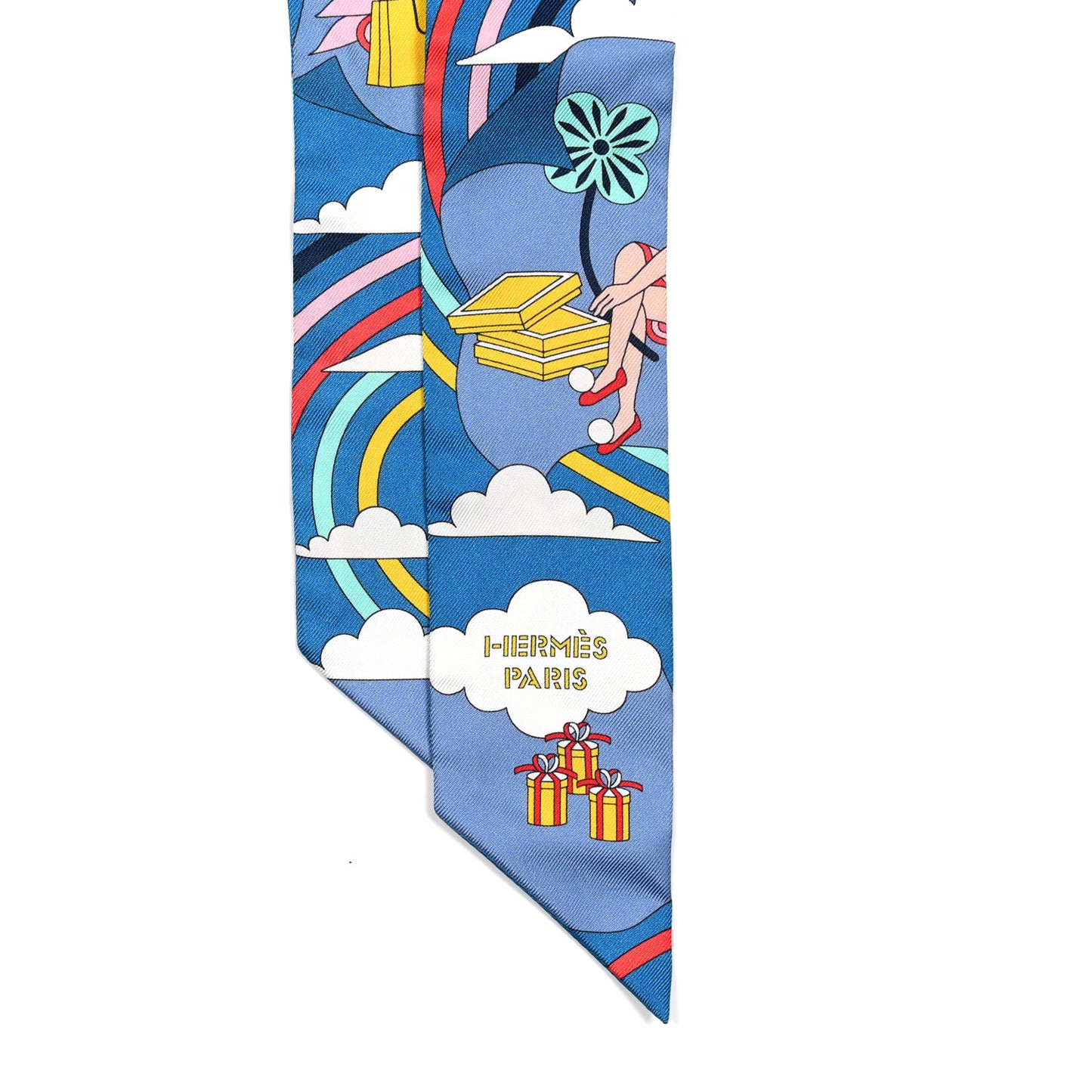Silk Carres Volants Twilly Bleu Jaune Vif Multicolor