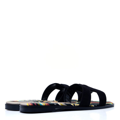 Hermes Suede Goatskin Oran Sandals 38 Black 3 of 10