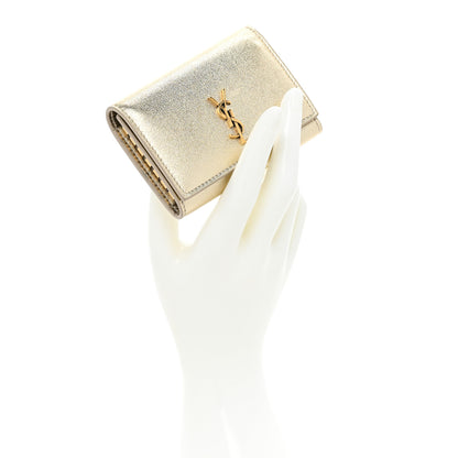 Saint Laurent Metallic Calfskin Monogram Trifold Key Case Platino 2 of 8