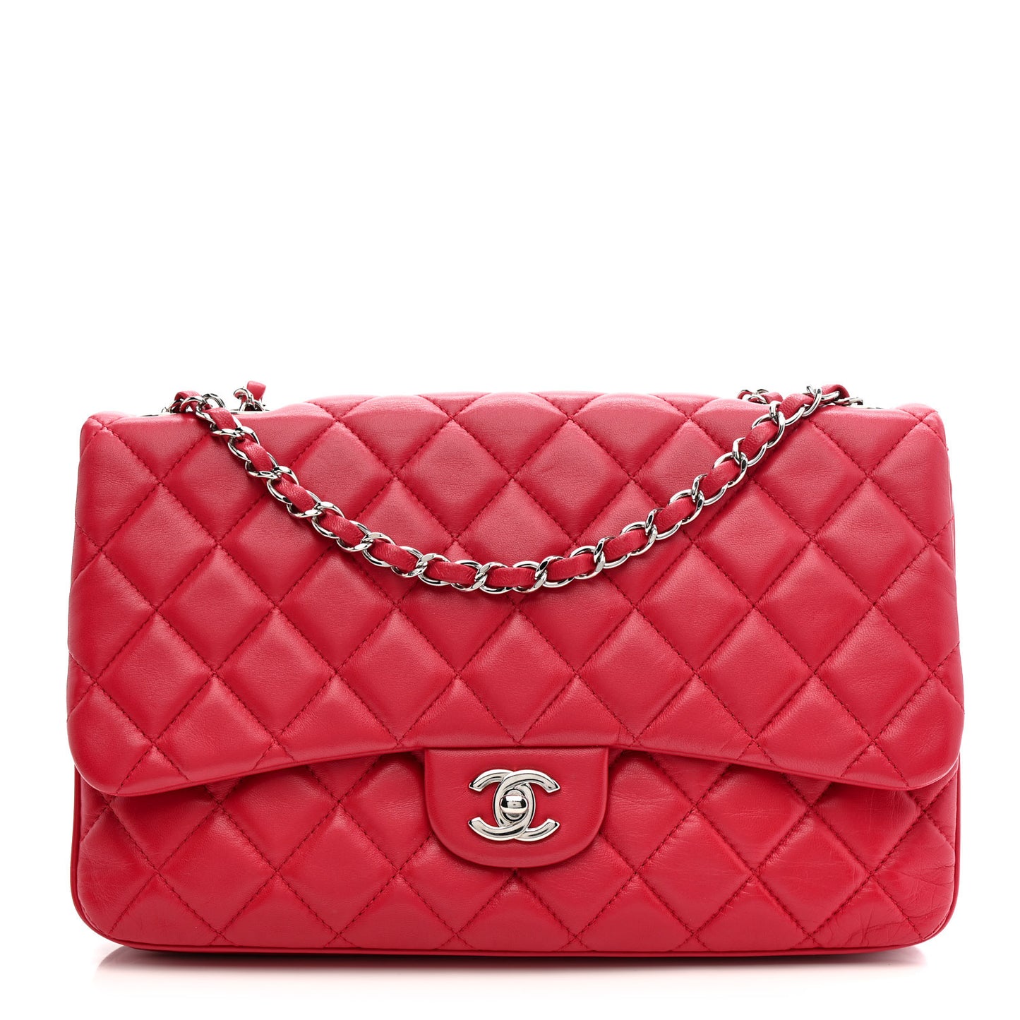 Lambskin Quilted Jumbo Chanel 3 Flap Dark Pink