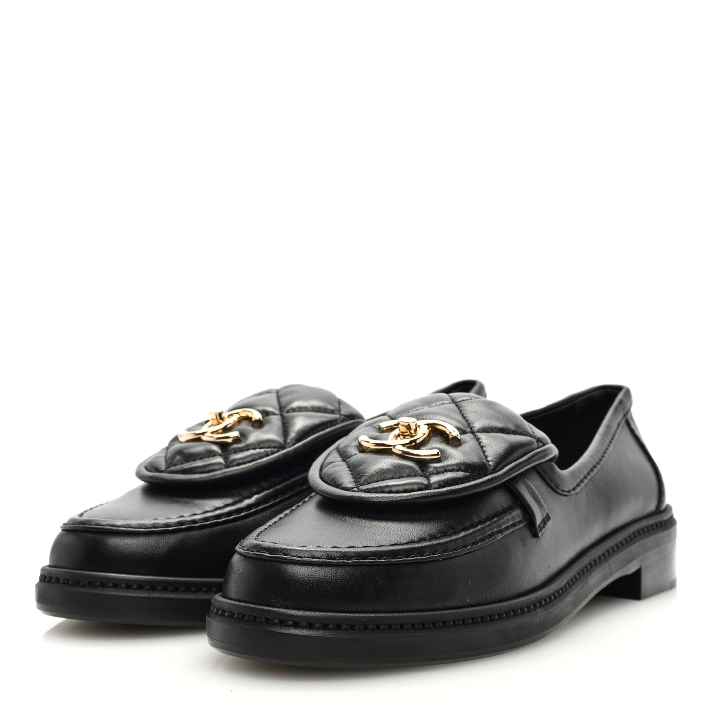Lambskin Quilted CC Turnlock Loafers 38.5 Black
