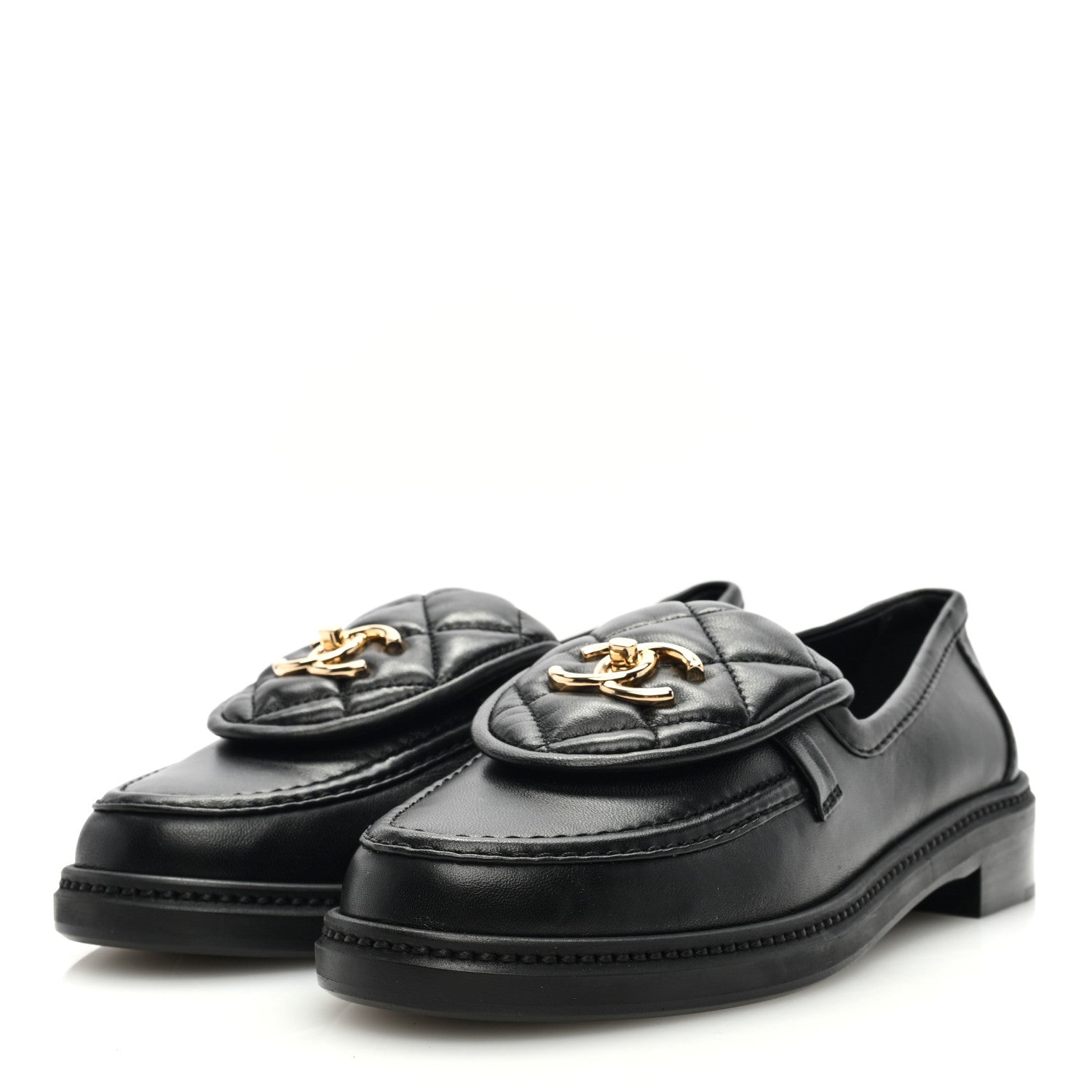 Chanel Lambskin Quilted CC Turnlock Loafers 38.5 Black 3 of 8