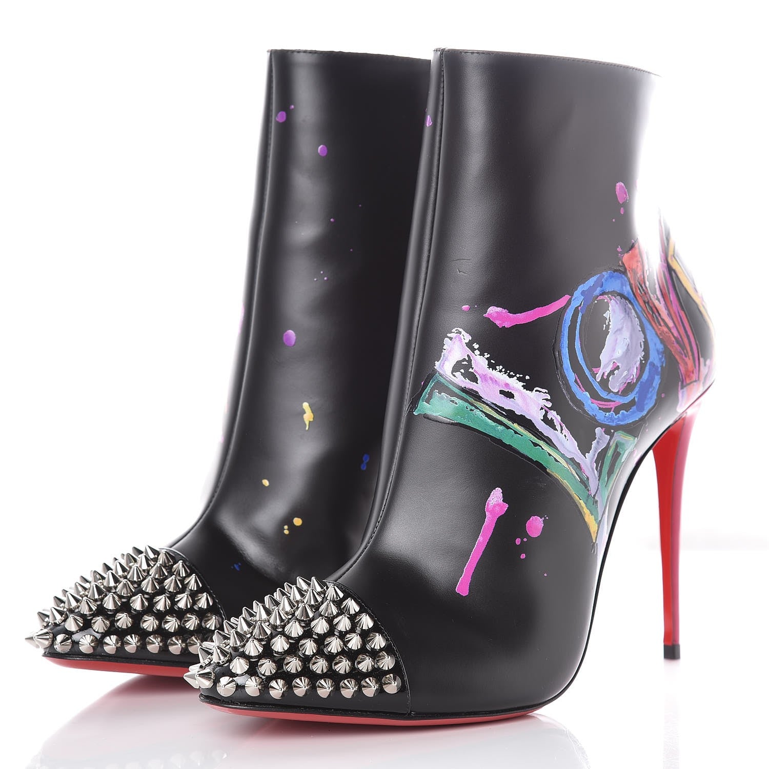 Christian Louboutin Calfskin Patent Love Is A Boot 100 Booties 40 Black 3 of 9