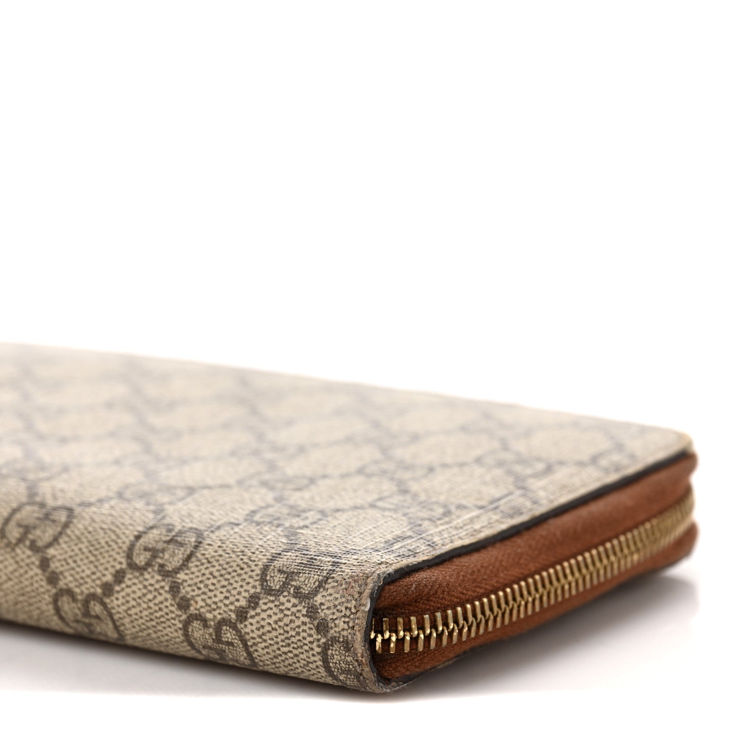 Gucci GG Supreme Monogram Cuoio Toscano Zip Around Organizer Wallet Beige Ebony Cuir 8 of 10