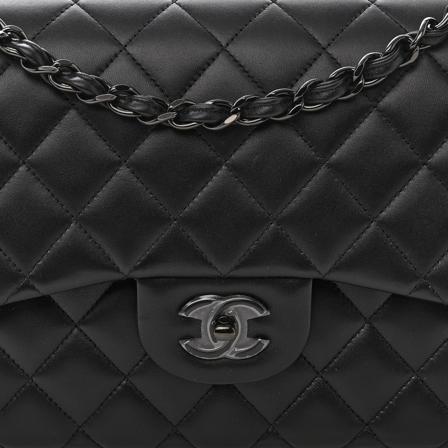Lambskin Quilted Jumbo Double Flap So Black