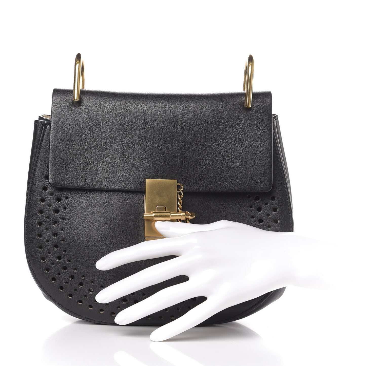 Calfskin Perforated Drew Shoulder Bag Black