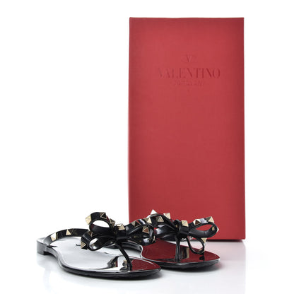 Valentino Garavani PVC Jelly Rockstud Bow Thong Sandals 37 Black 10 of 10