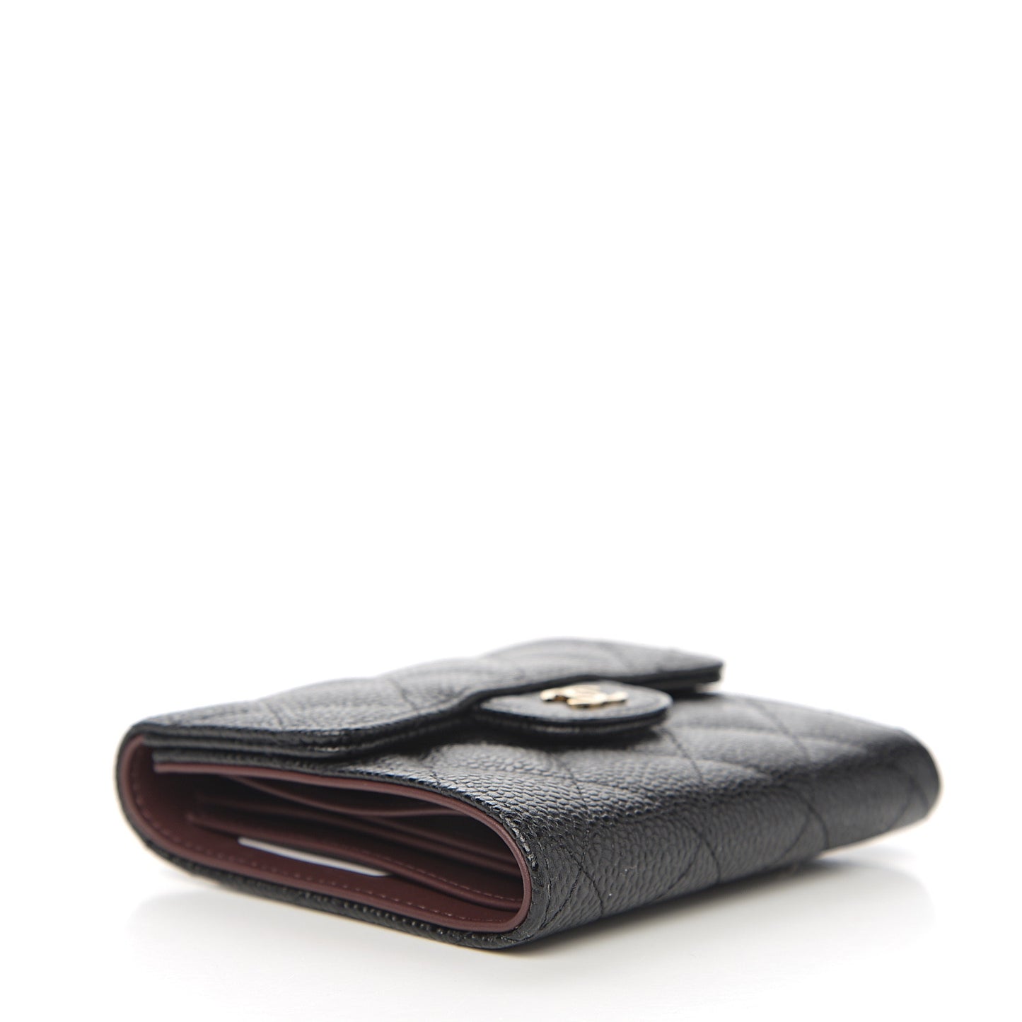 Caviar Quilted Compact Flap Wallet Black