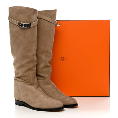 Hermes Velvet Goatskin Kelly Jumping Boots 38.5 Beige Sable 10 of 10