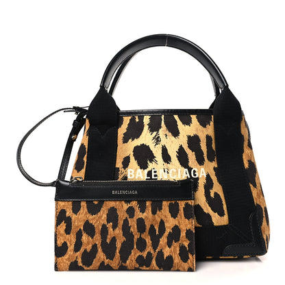 Balenciaga Cotton Canvas Satin Calfskin Leopard Print Navy Cabas XS Beige Black 1 of 10