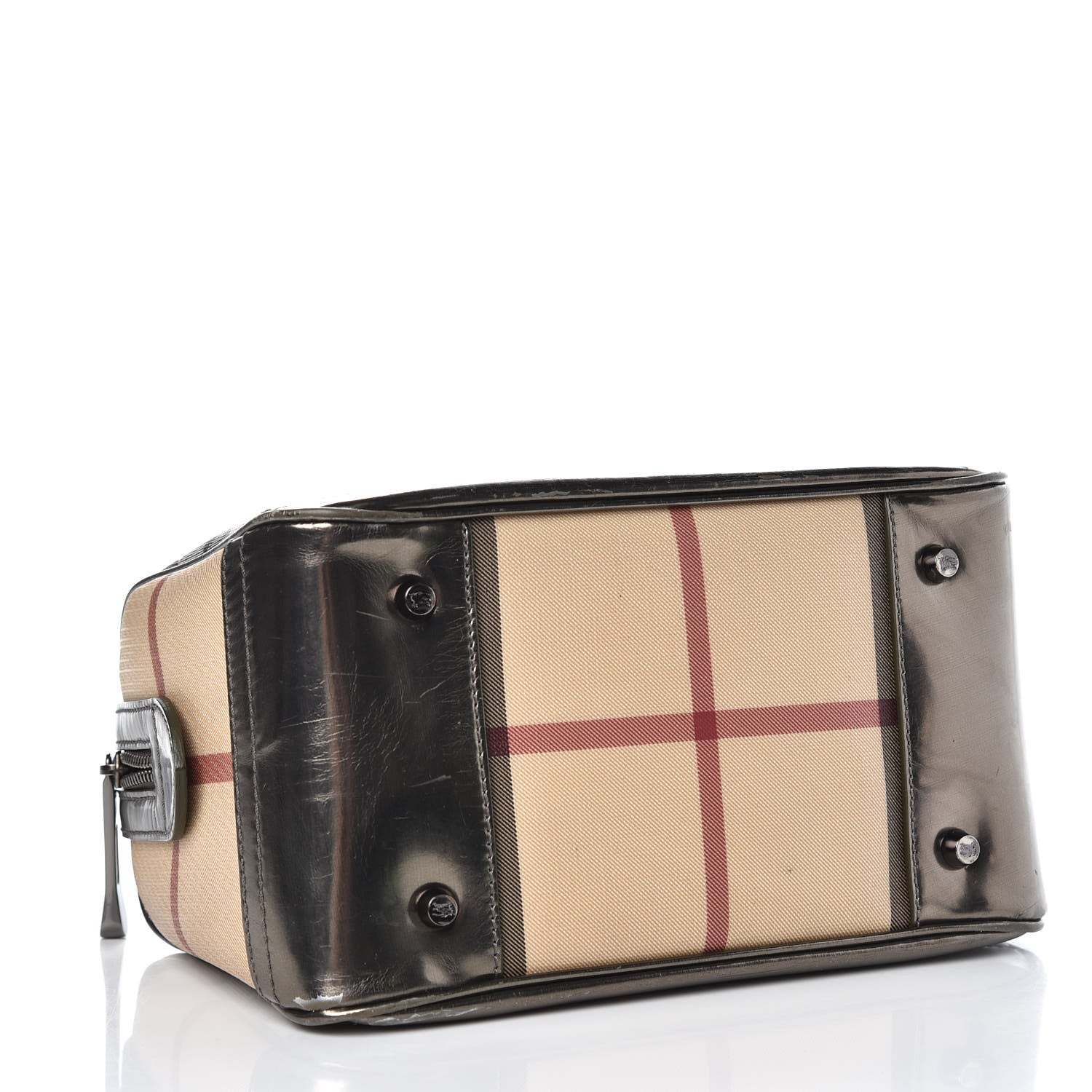 Burberry Supernova Check Patent Bowling Bag Pewter 4 of 17