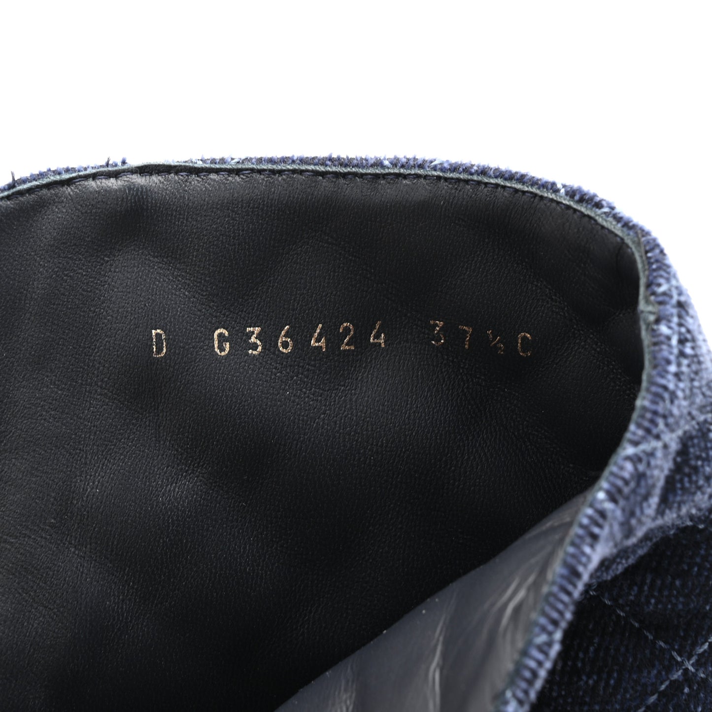 Denim Calfskin Quilted Lace Up Combat Boots 37.5 Blue