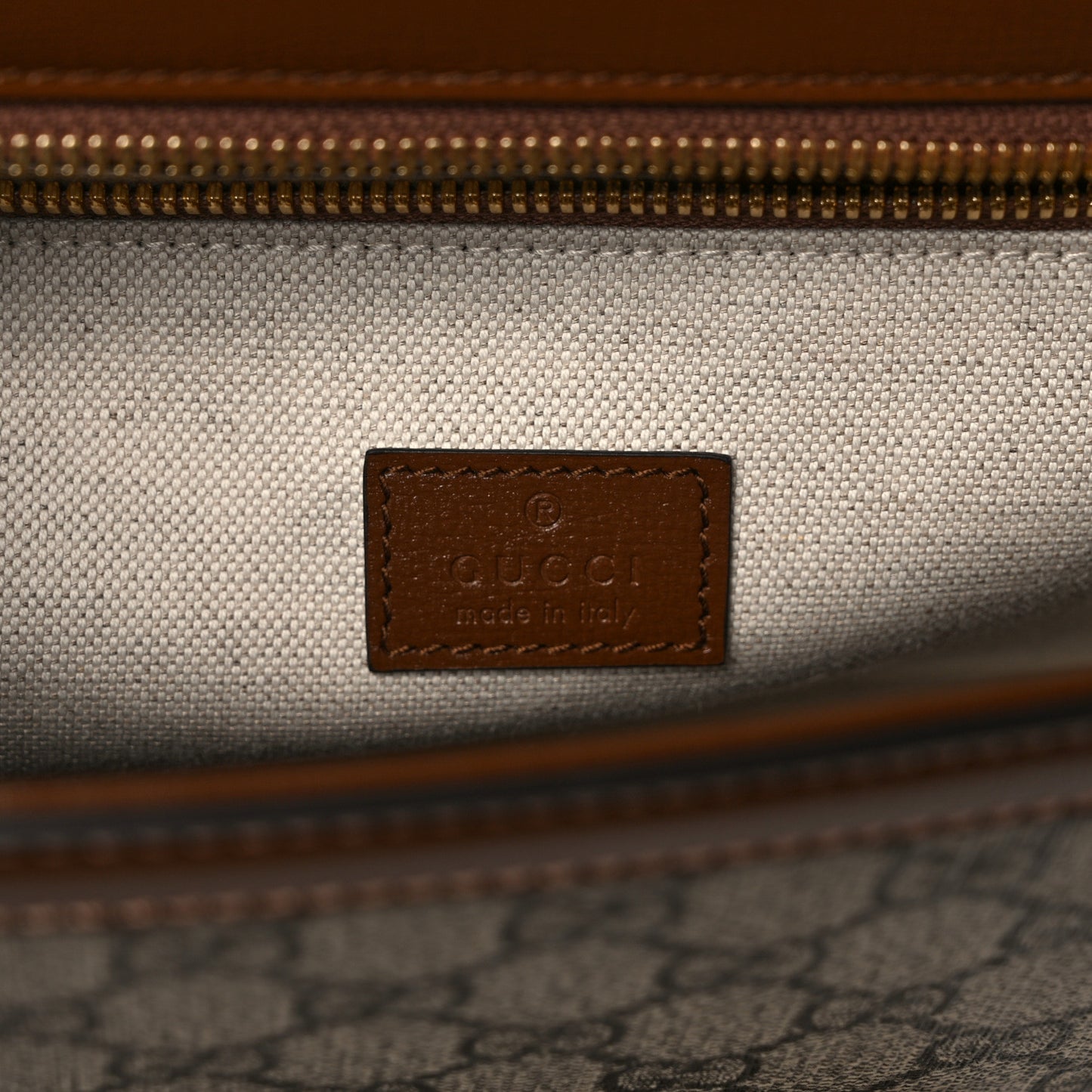 GG Supreme Monogram Azalea Calfskin Web Medium Horsebit 1955 Shoulder Bag Beige Ebony Brown Sugar