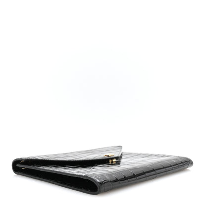 Chanel Calfskin Crocodile Embossed Croc Illusion Clutch With Chain Black 6 of 21