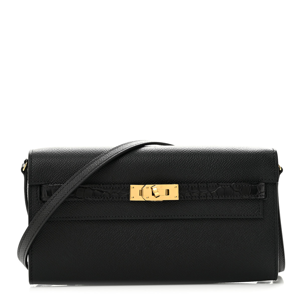 Hermes Epsom Matte Alligator Touch Kelly Wallet To Go Black 1 of 12