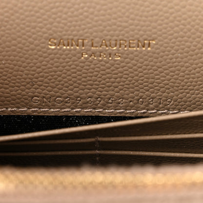 Saint Laurent Grain De Poudre Matelasse Chevron Monogram Envelope Chain Wallet Dark Beige 7 of 17