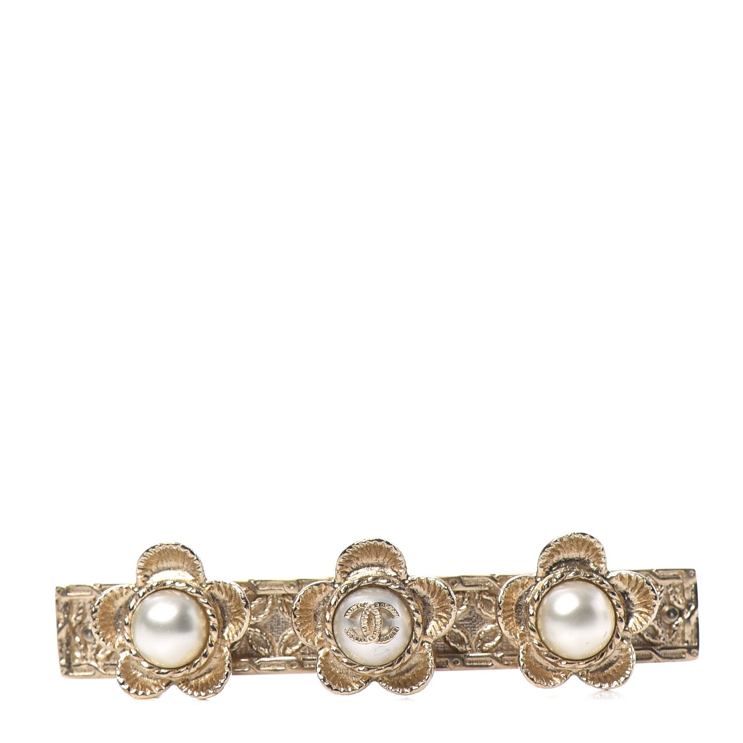 Chanel Pearl Flower Hair Clip Barrette Gold 1 of 3