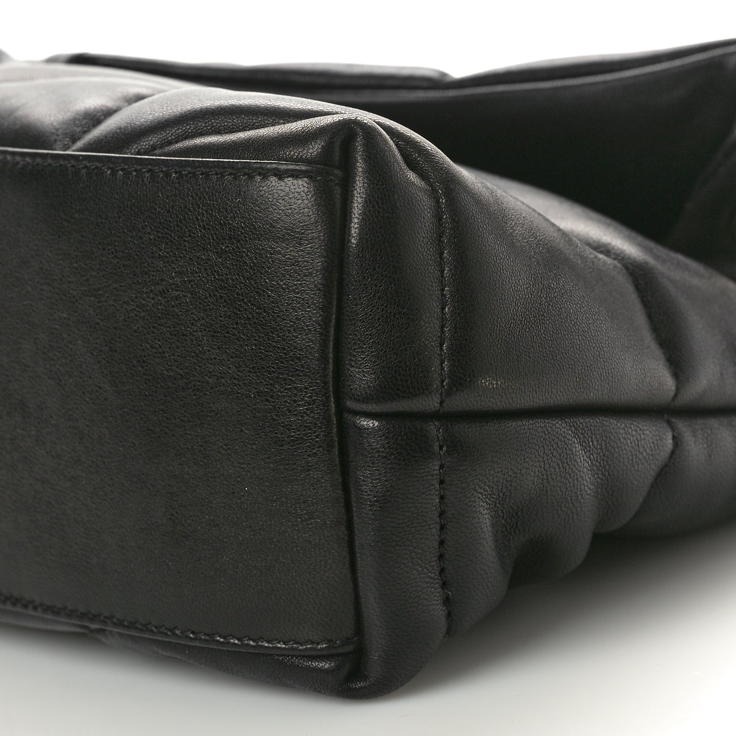 Lambskin Quilted Tri-Metal Small Loulou Puffer Monogram Chain Satchel Black