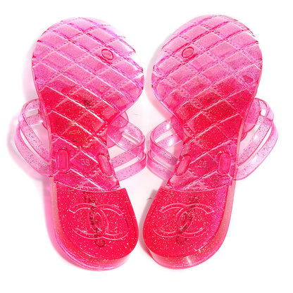 Chanel Jelly Camellia Glitter Thong Sandals Pink 38 4 of 6