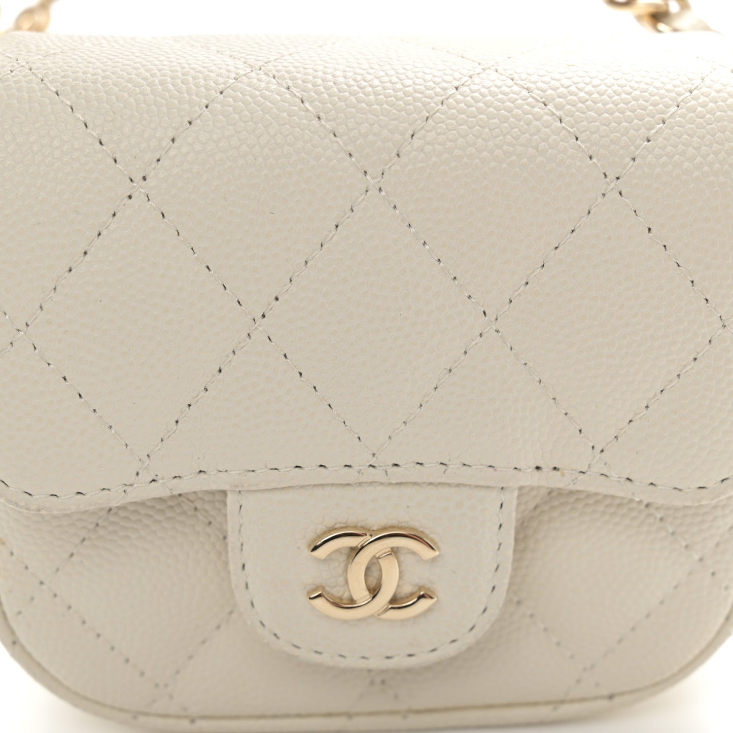 Caviar Quilted Mini Clutch With Chain White