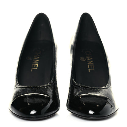 Chanel Patent Calfskin Crystal Cap Toe Logo Pumps 38 Black 2 of 11