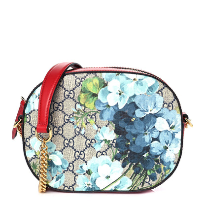 Gucci GG Supreme Monogram Blooms Mini Chain Shoulder Bag Beige Blue Navy Hibiscus Red 1 of 9