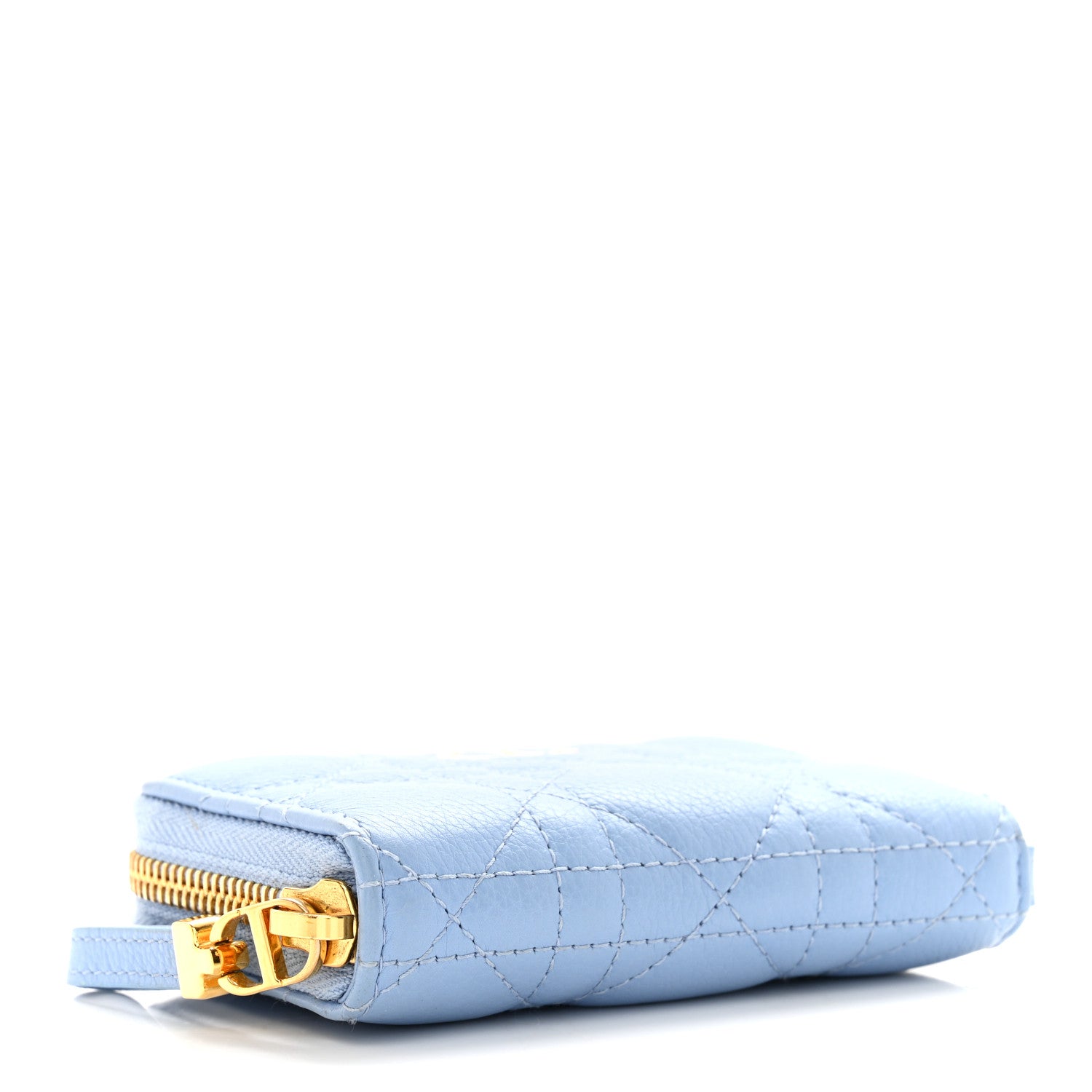 Christian Dior CHRISTIAN DIOR Grained Calfskin Supple Cannage Caro Compact Wallet Cloud Blue 4 of 9
