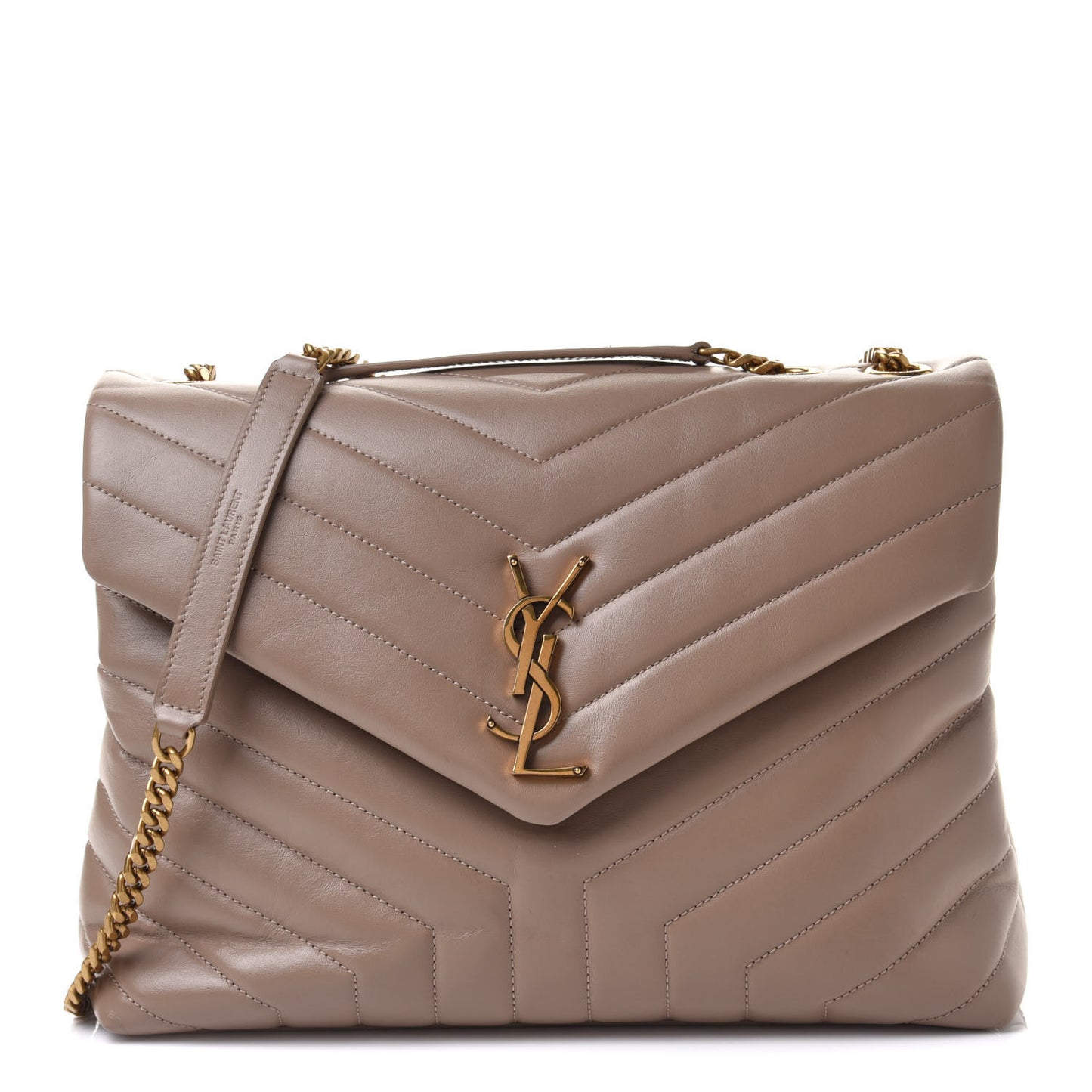 Calfskin Y Quilted Monogram Medium Loulou Chain Satchel Dark Beige