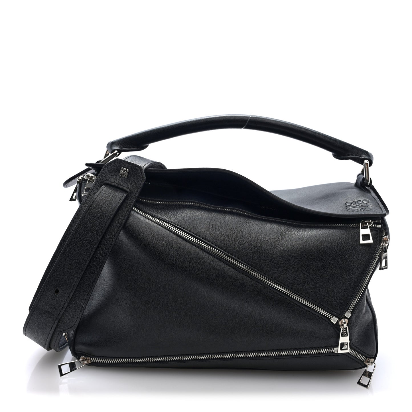 Calfskin Zipper Puzzle Bag Black