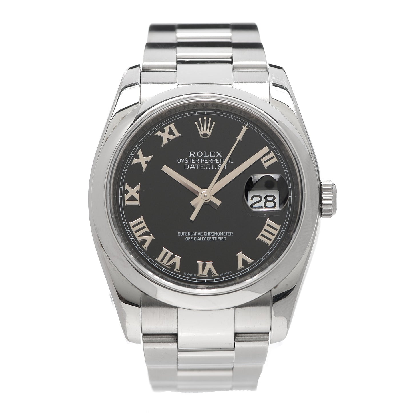 Stainless Steel 36mm Oyster Perpetual Datejust Watch Black Roman 116200