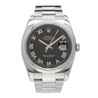 Rolex Stainless Steel 36mm Oyster Perpetual Datejust Watch Black Roman 116200 1 of 5